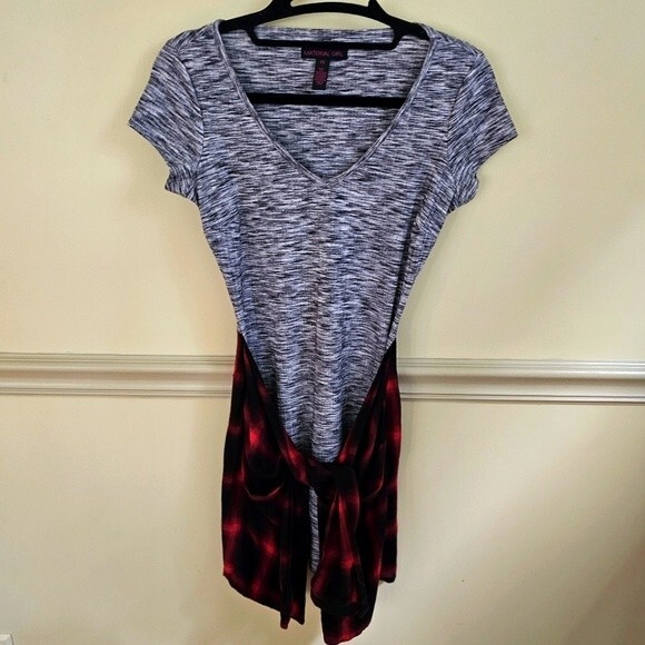 Material Girl Womens Tunic/dress gray with Buffalo Check Wrap Size XS - Picture 1 of 5